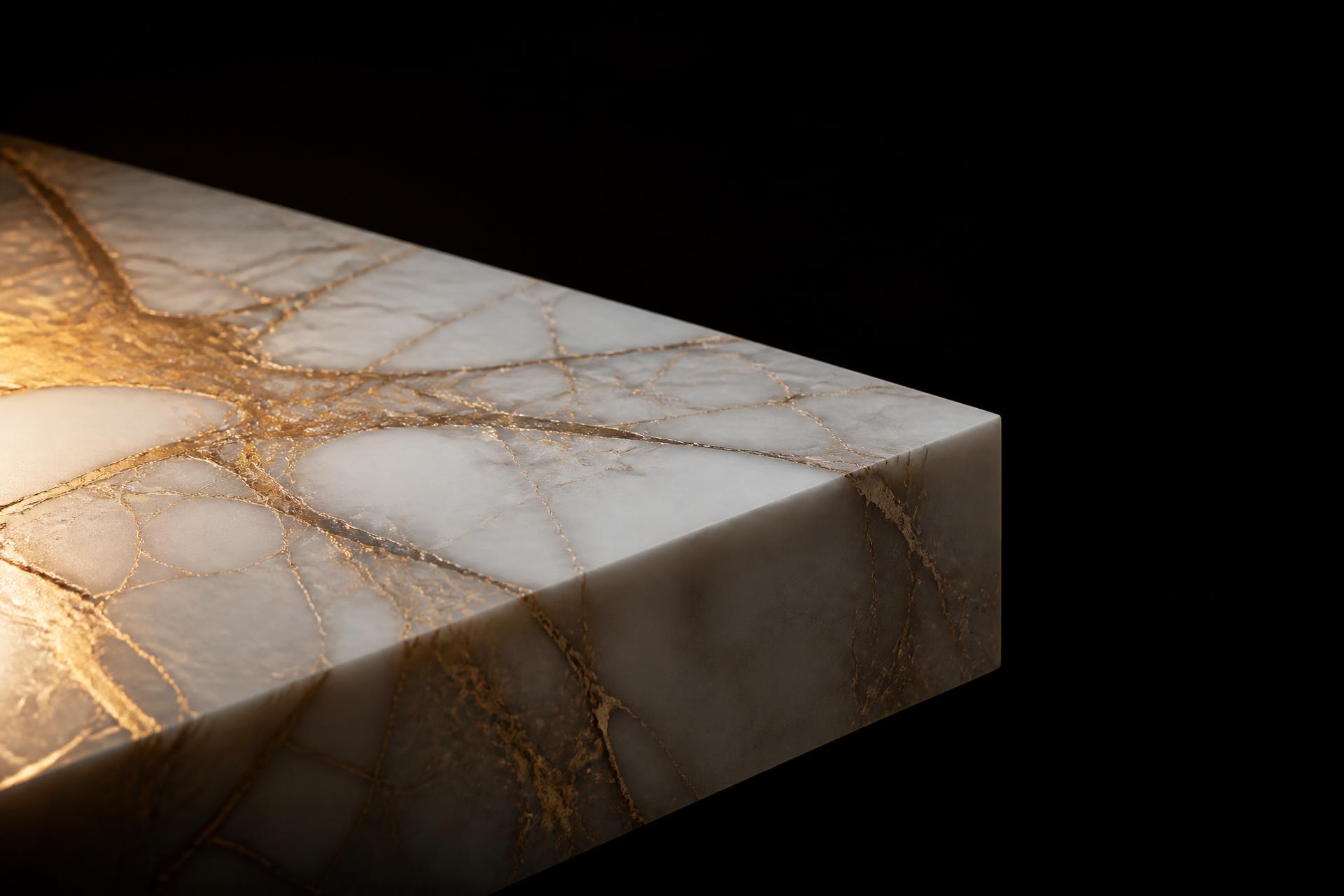 Polished Italian marble slab with gold veining